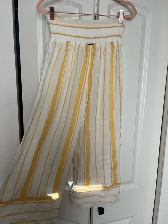 Billabong White and Yellow Striped Wide Leg Jumpsuit - Picture 2 of 2